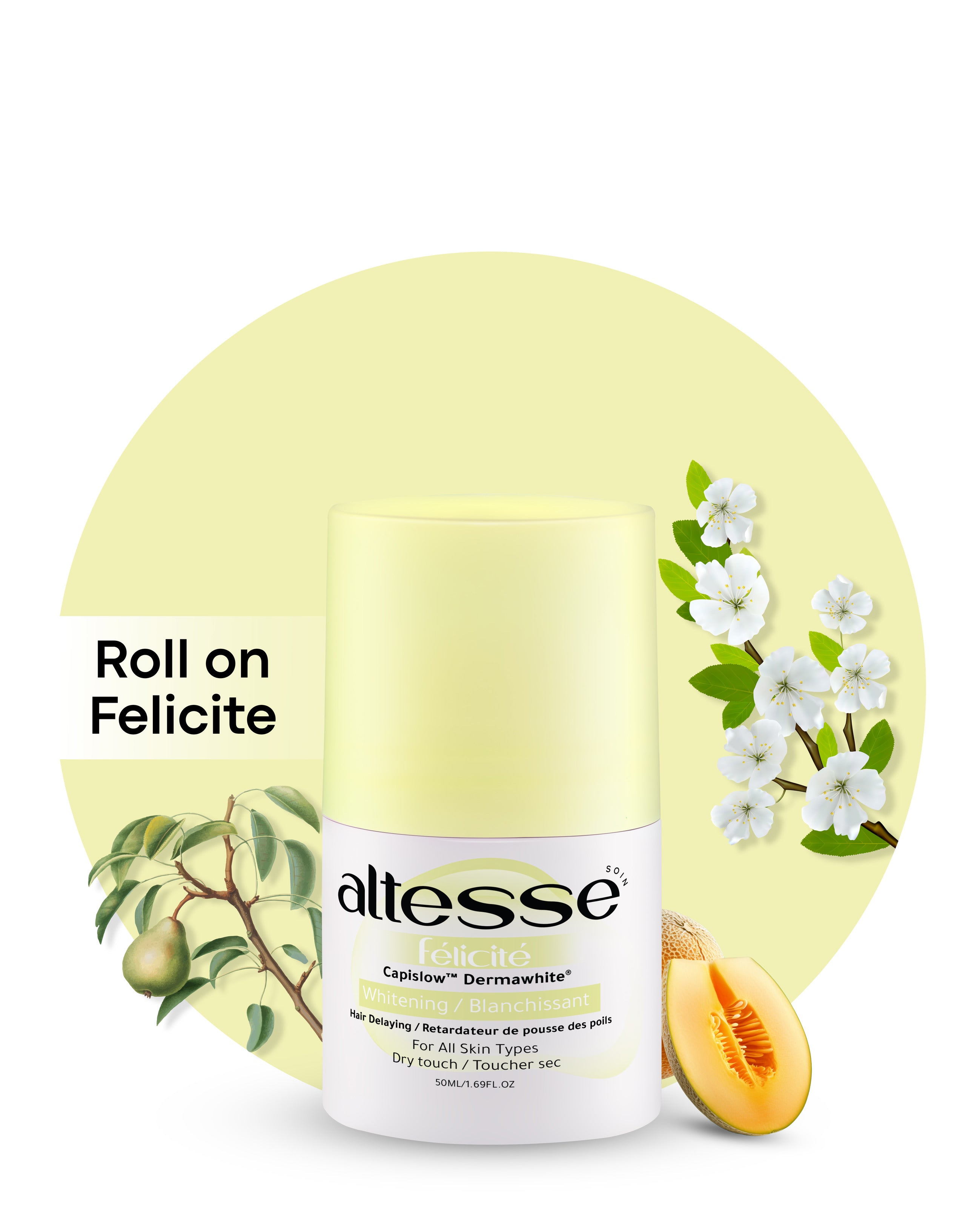 Altesse Soin Whitening and Hair Delaying Roll-On Deodorant Félicité 50Ml (Pears and Cantaloupe Scent)